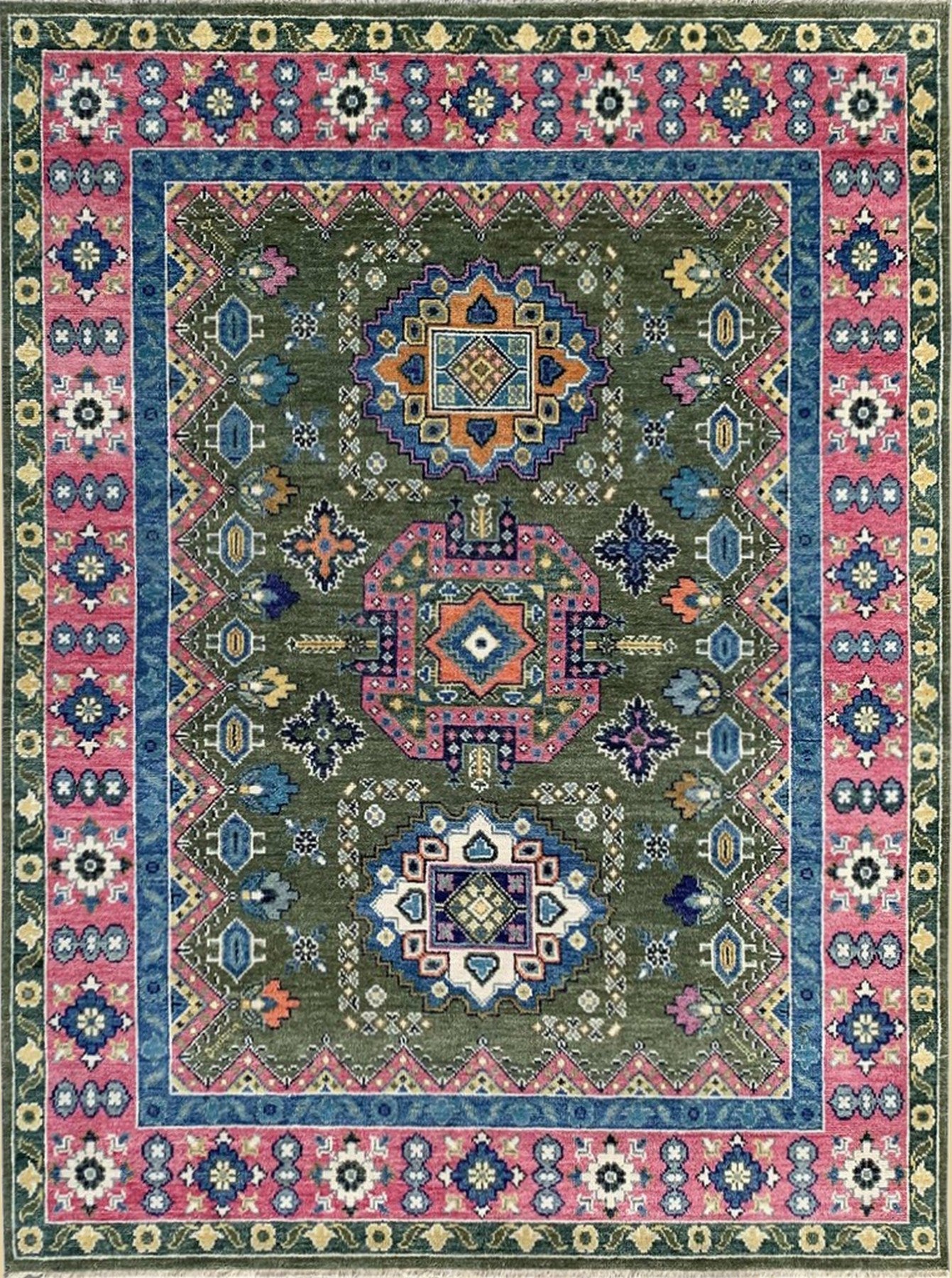 Penelope Kazak Green Hand Knotted Wool Rug | Eastern Oriental Rugs