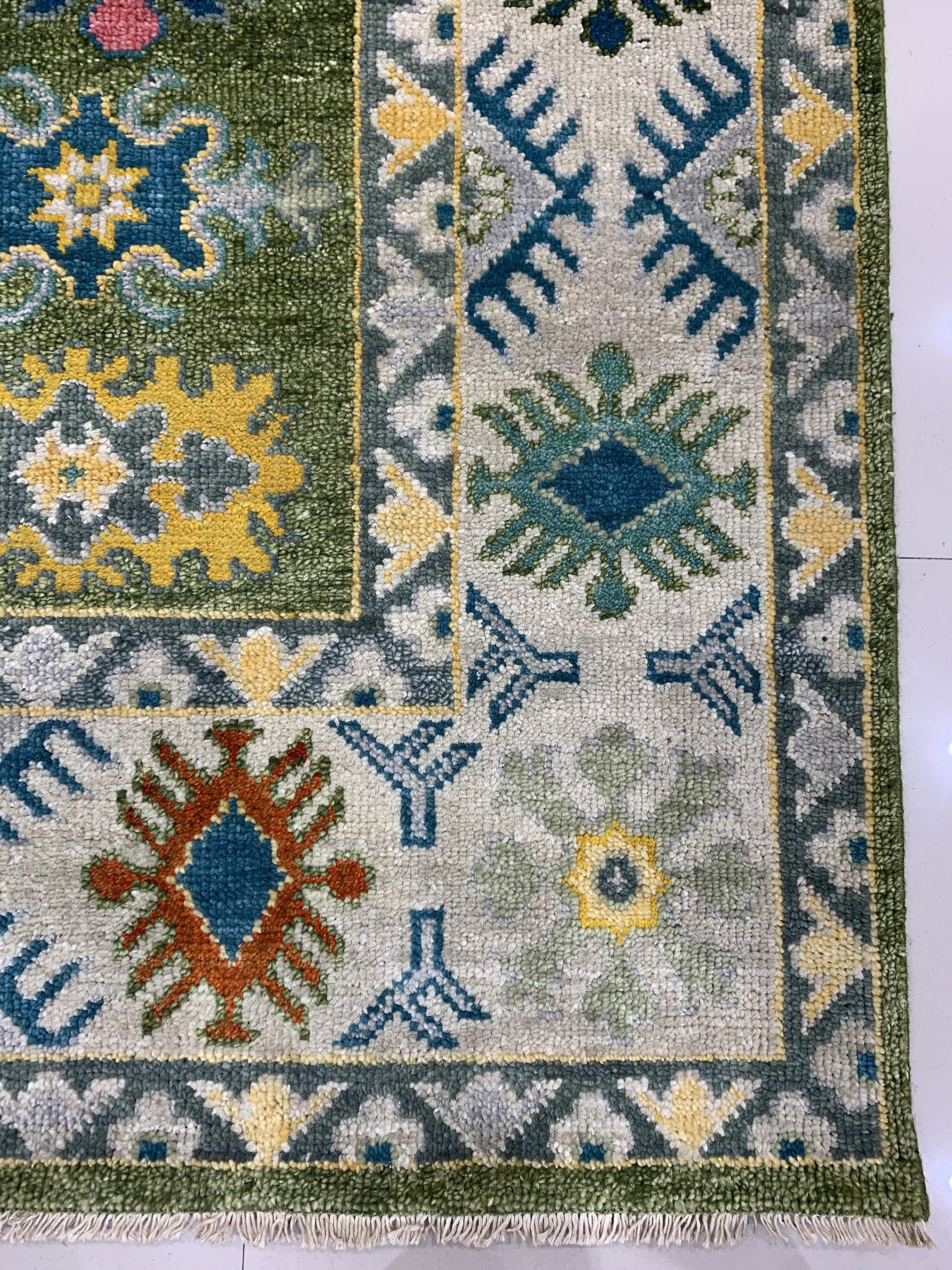 Light Green Floral Kazak Rug