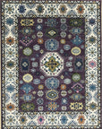 Isolated view of Cassandra Kazak Purple Hand Knotted Wool Rug, showcasing its intricate geometric design and rich, saturated hues.