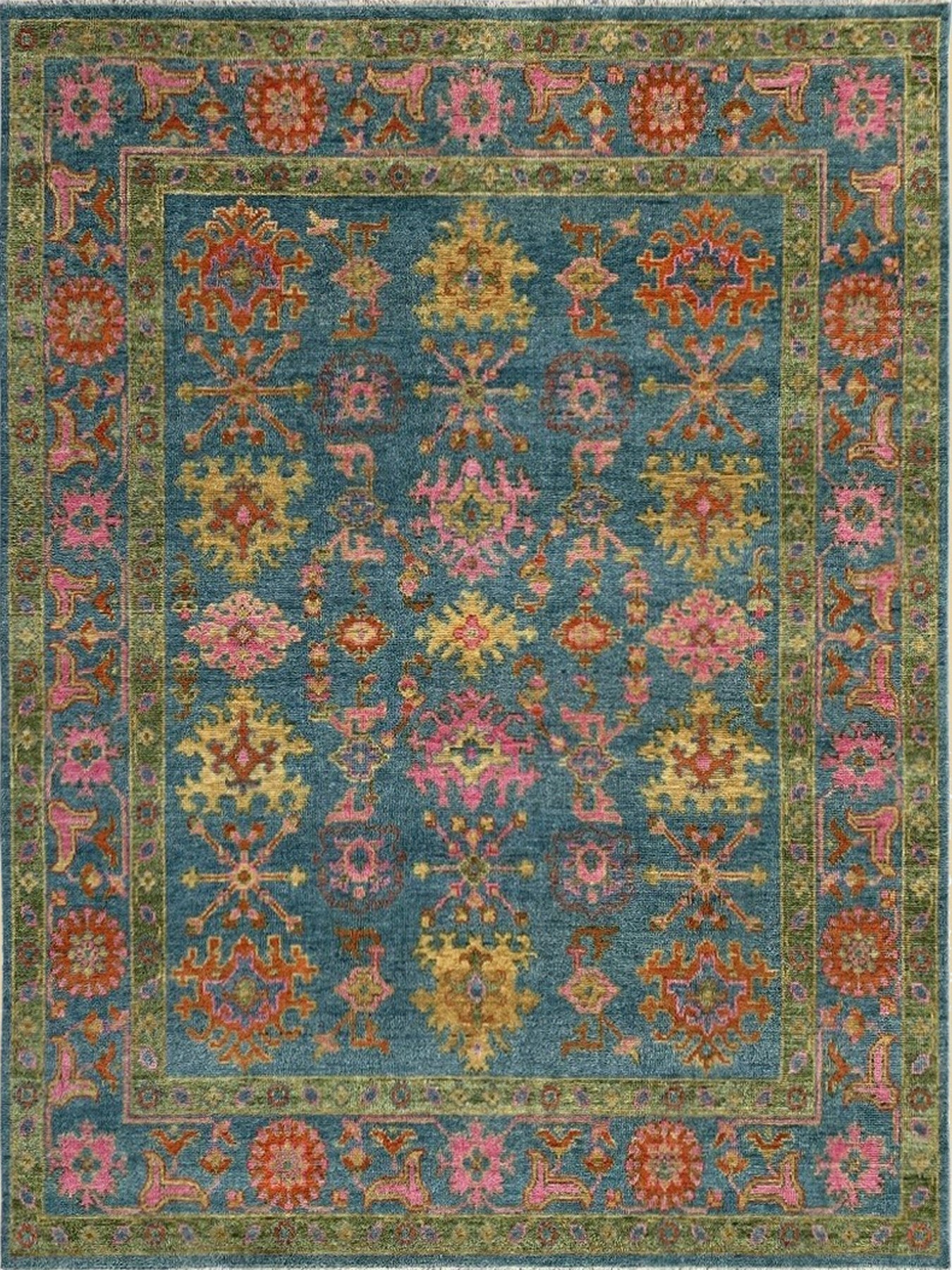 Green Elegance of Oushak Handmade Wool Rug