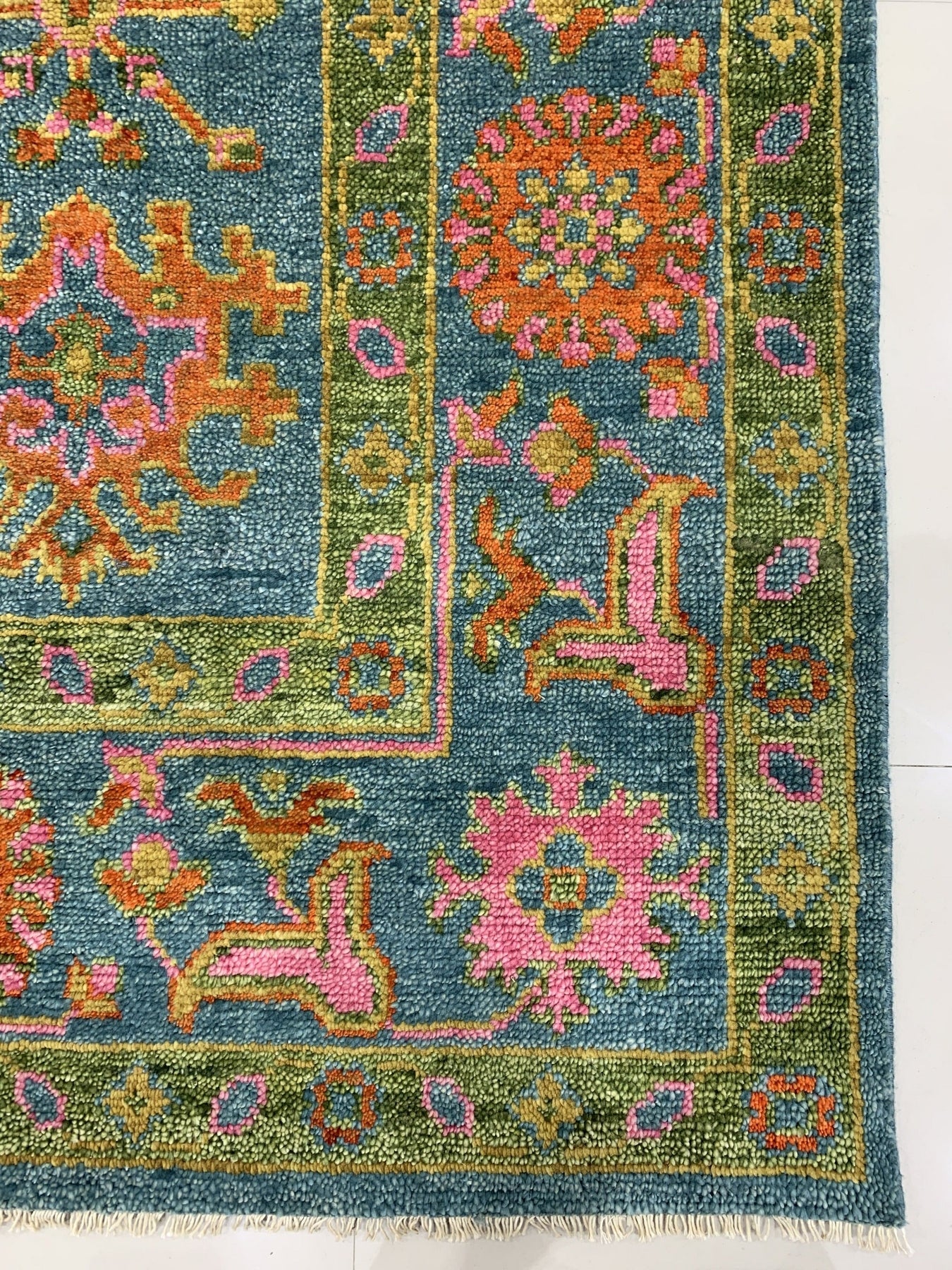 Green Elegance of Oushak Handmade Wool Rug