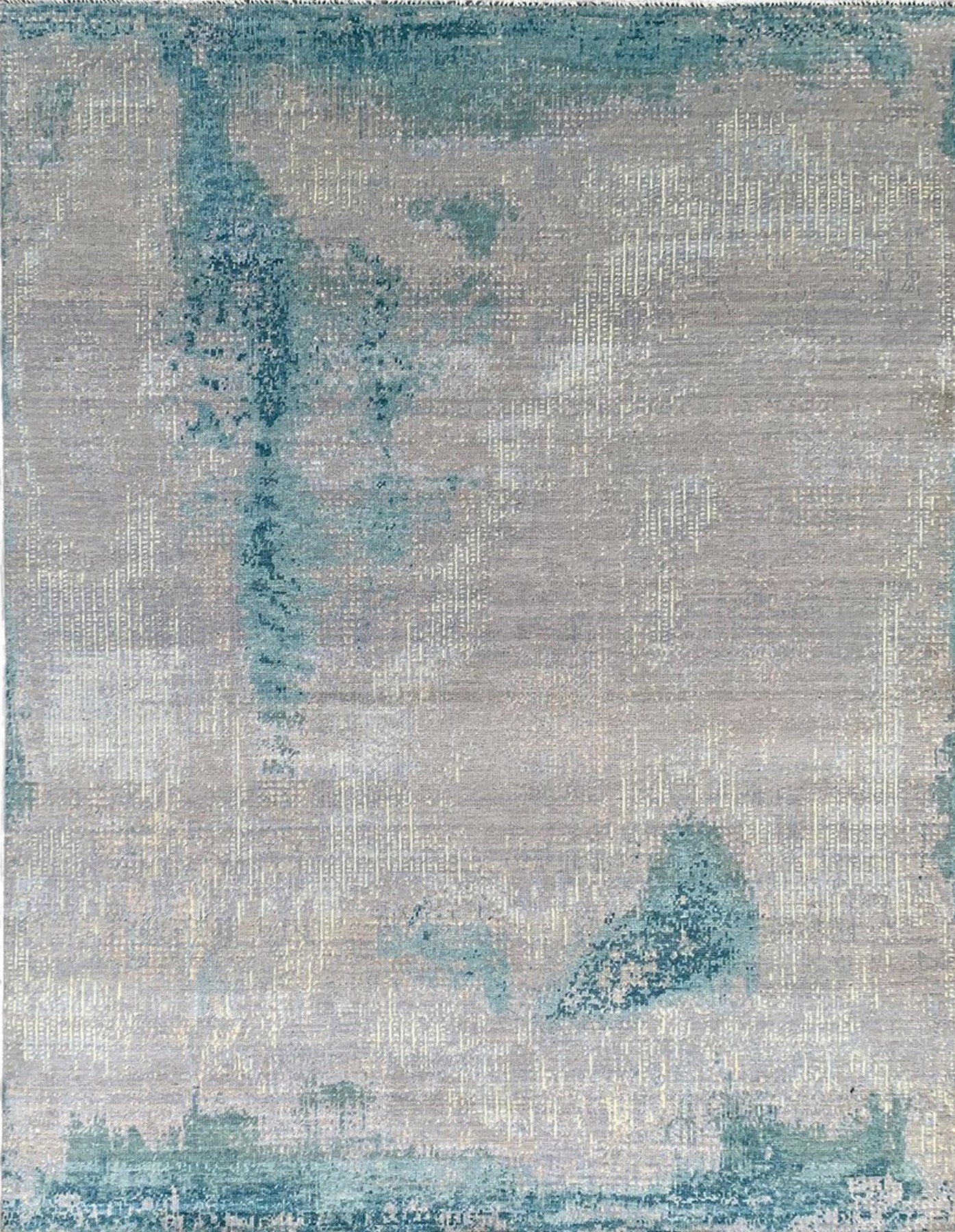 Isolated view of Stylish Sumptuous Aqua Hand Knotted Wool Rug, showcasing its design.