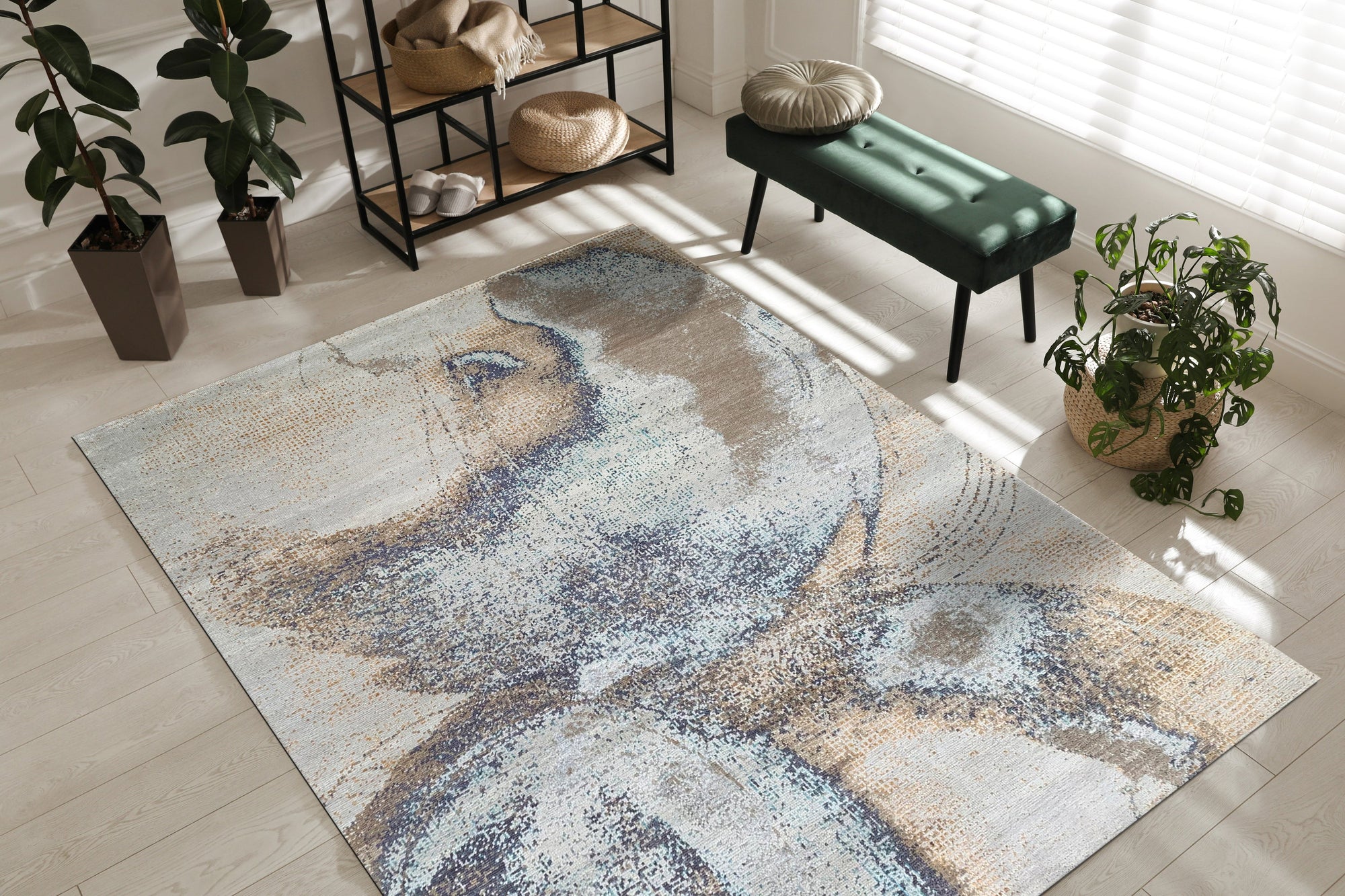 Classic Lydia Silver Hand Knotted Wool Rug, showcasing a subtle, elegant pattern of muted silvers and creams. The plush wool pile is visible, highlighting the hand-knotted construction.