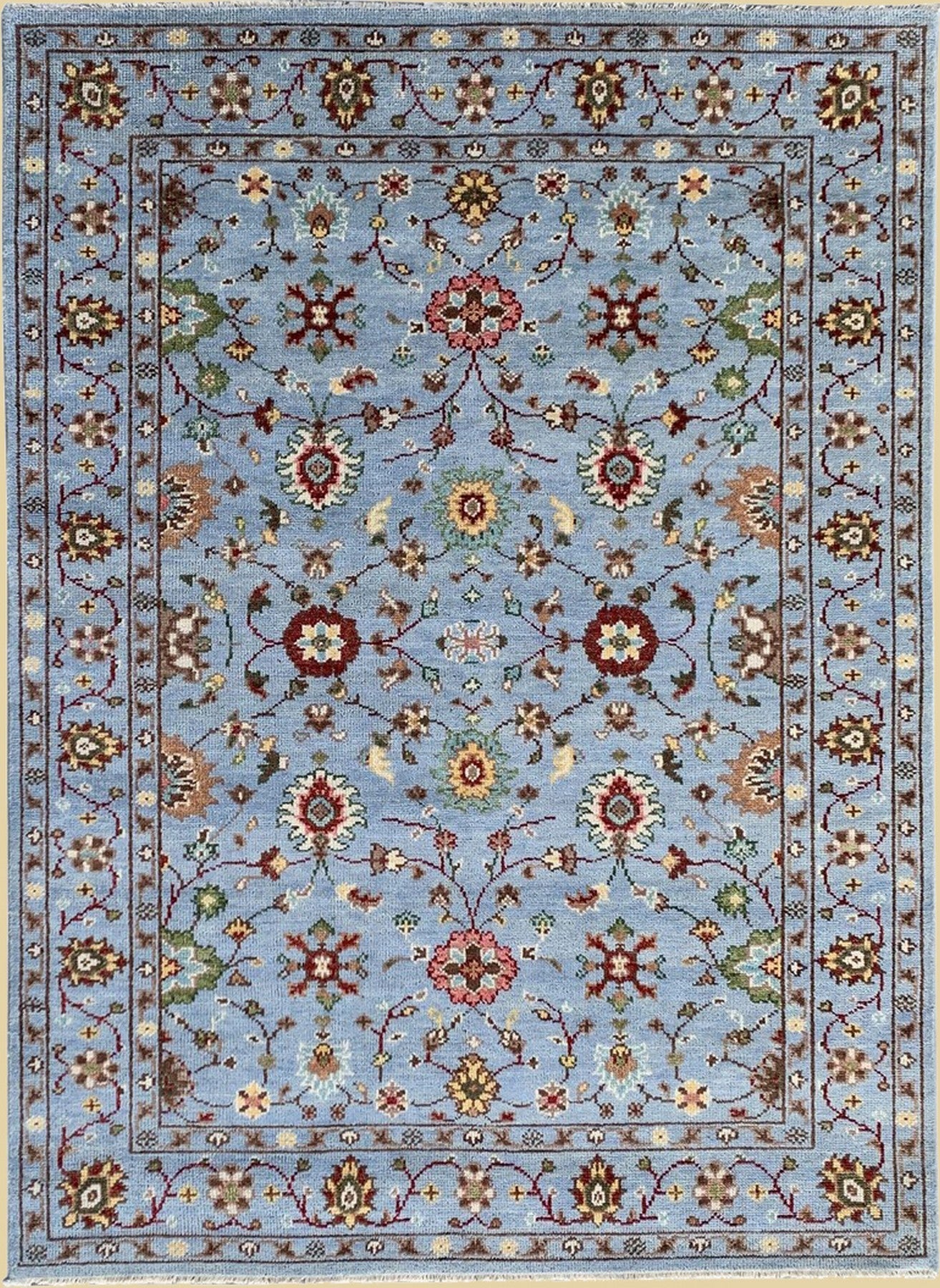 Isolated view of Elena Oriental Blue Hand Knotted Wool Rug, showcasing its design.