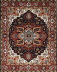 Isolated view of Timeless Oriental Navy Hand Knotted Wool Rug, showcasing its intricate floral and geometric design.