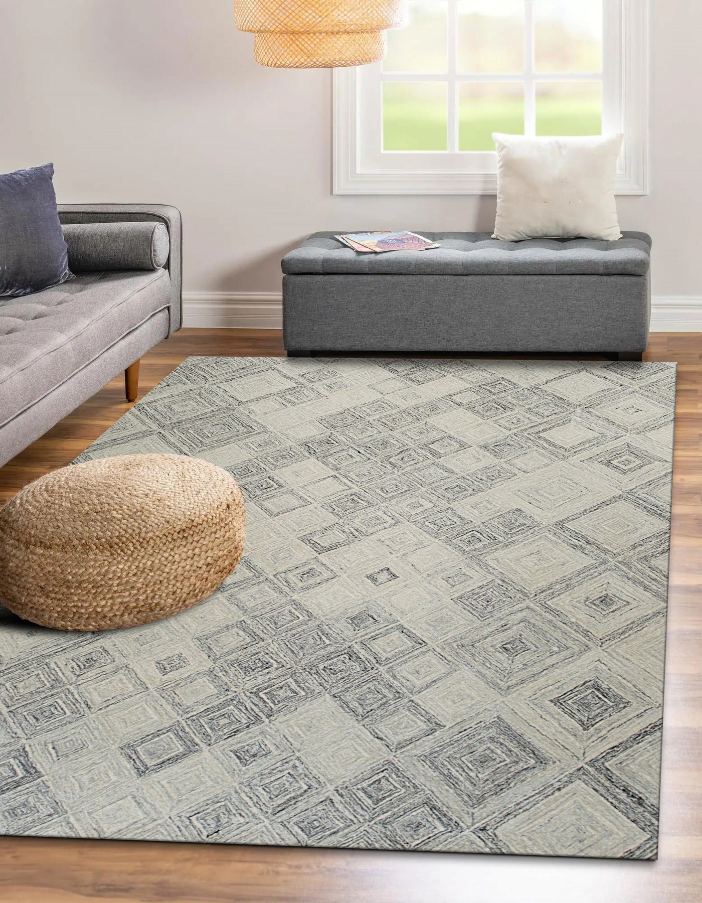 Silver Lattice Hand-Tufted Wool Rug