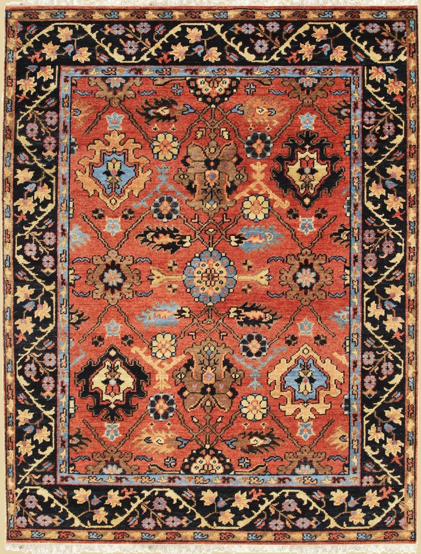 Luxurious Rust and Navy Traditional Handmade Wool Artisan Rug