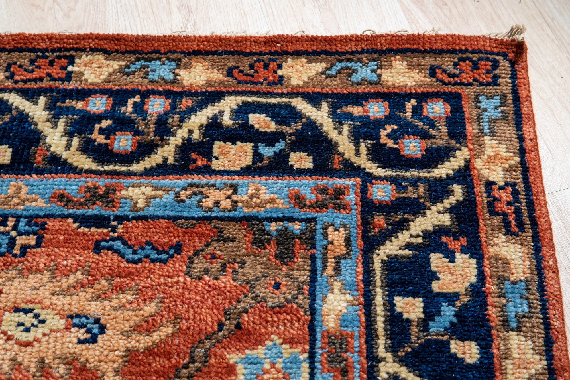 Luxurious Rust and Navy Traditional Handmade Wool Artisan Rug