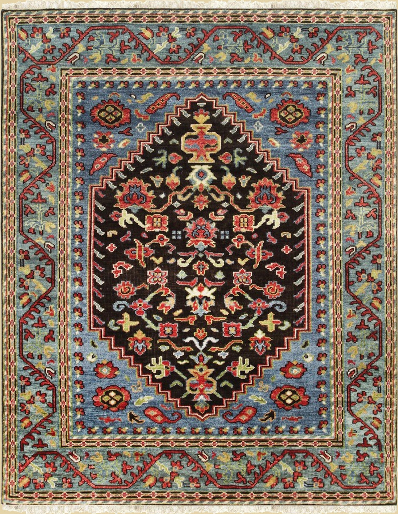 Isolated view of Vibrant Traditional Green Hand Knotted Wool Rug, showcasing its design.