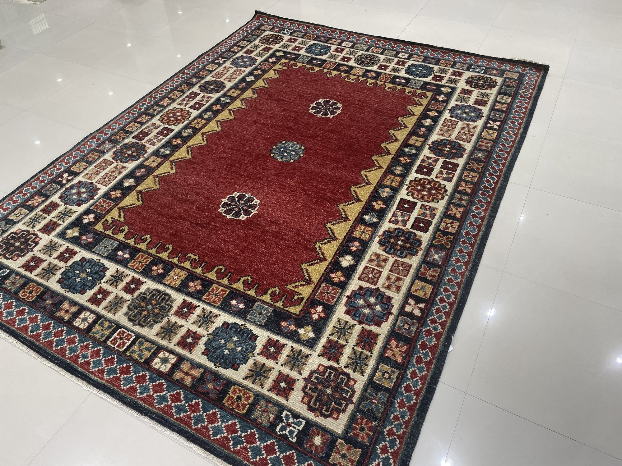 Rust Medallion Kazak Traditional Handmade Wool Rug