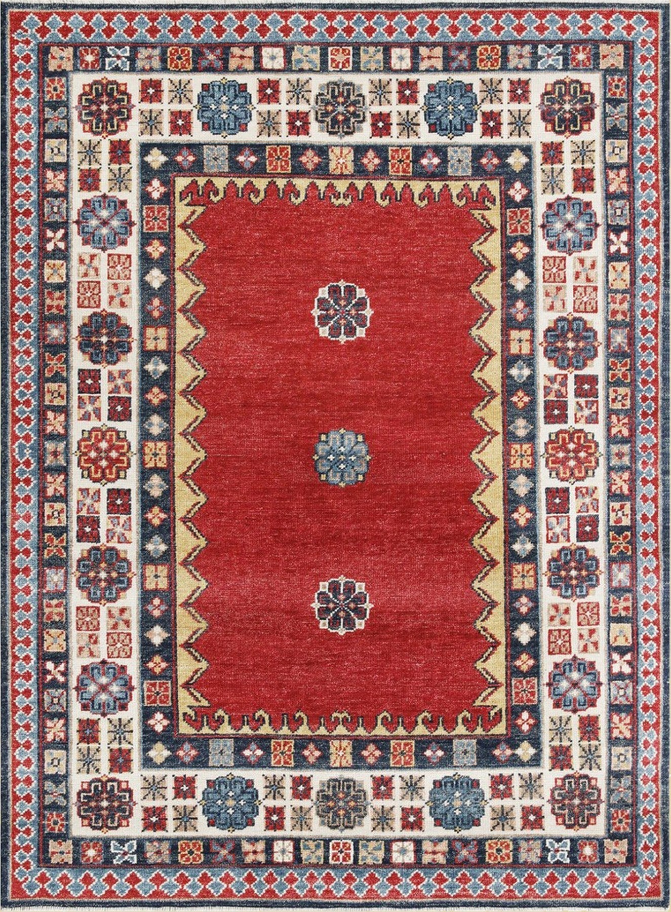 Rust Medallion Kazak Traditional Handmade Wool Rug