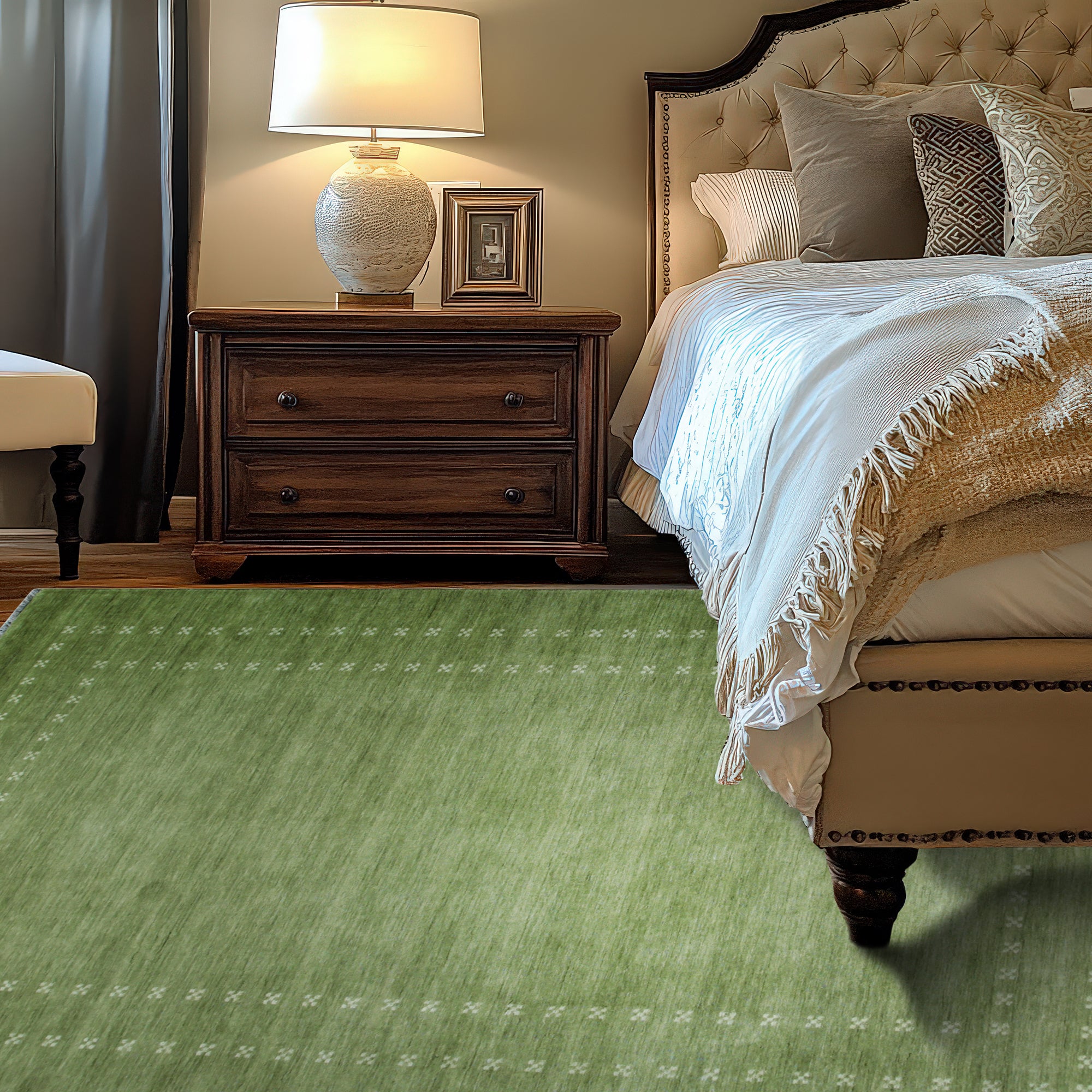 Jasmine Alluring Olive Handmade Wool Rug