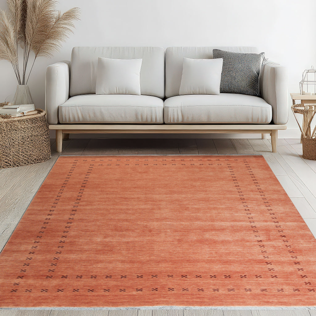 Jasmine Alluring Orange Handmade Wool Rug