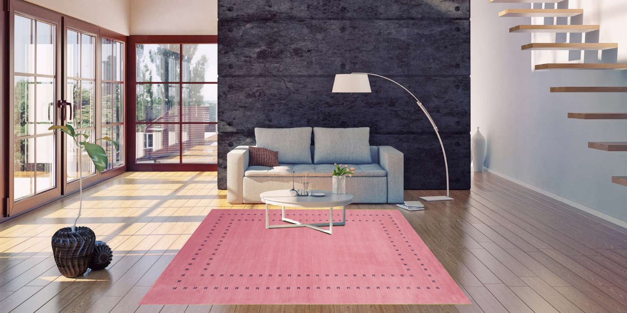 Pink Stylish Handmade Transitional Solid Lori Baft Rug