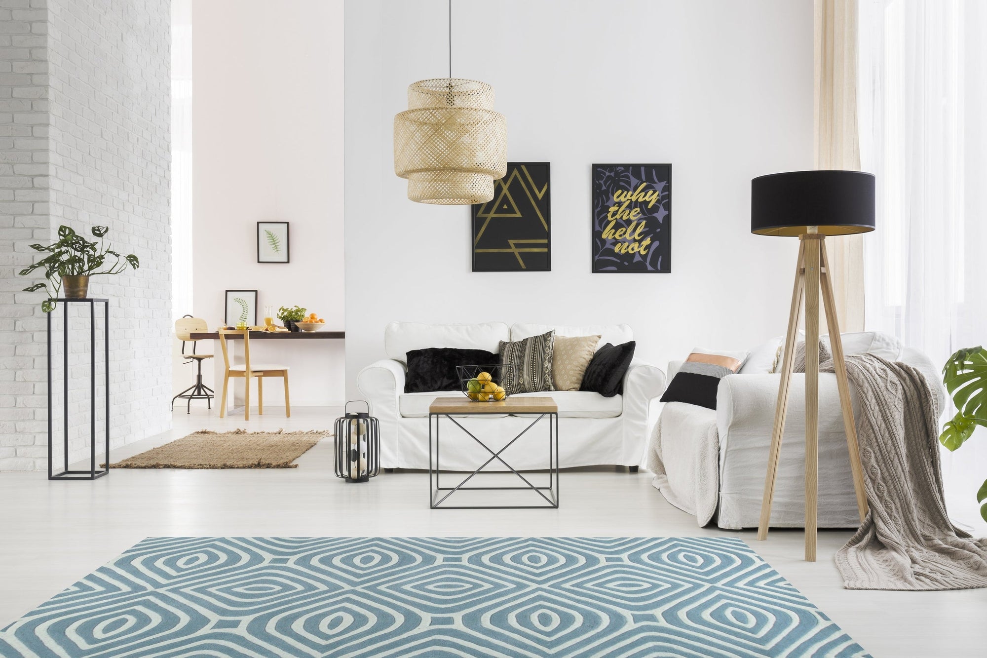 Rhea Stylish Blue Hand Tufted Wool Rug, rich blues and creams swirl in a modern abstract design, its plush wool pile inviting comfort underfoot in a stylish living space.