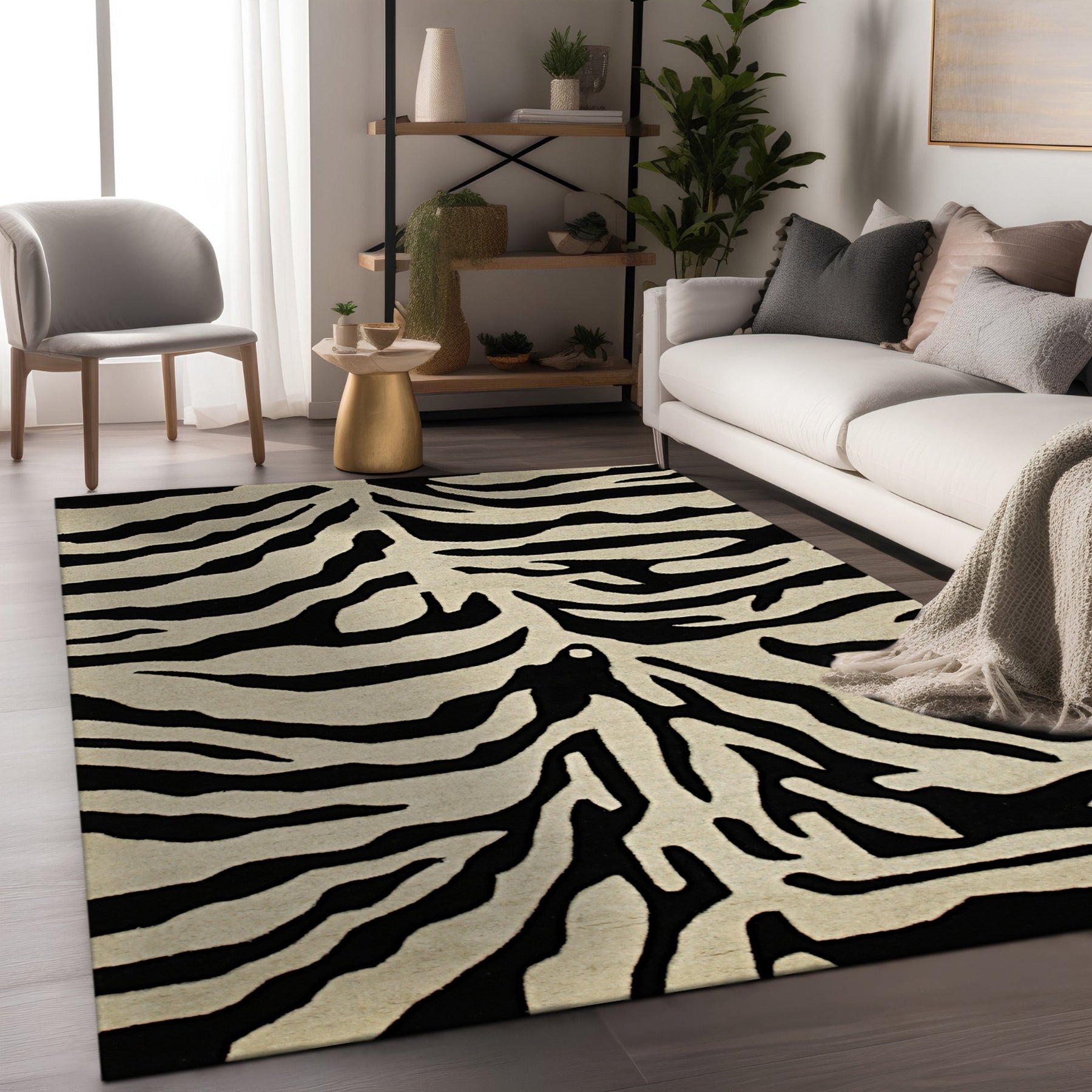 Noir Stripes Hand-Tufted Black Wool Rug