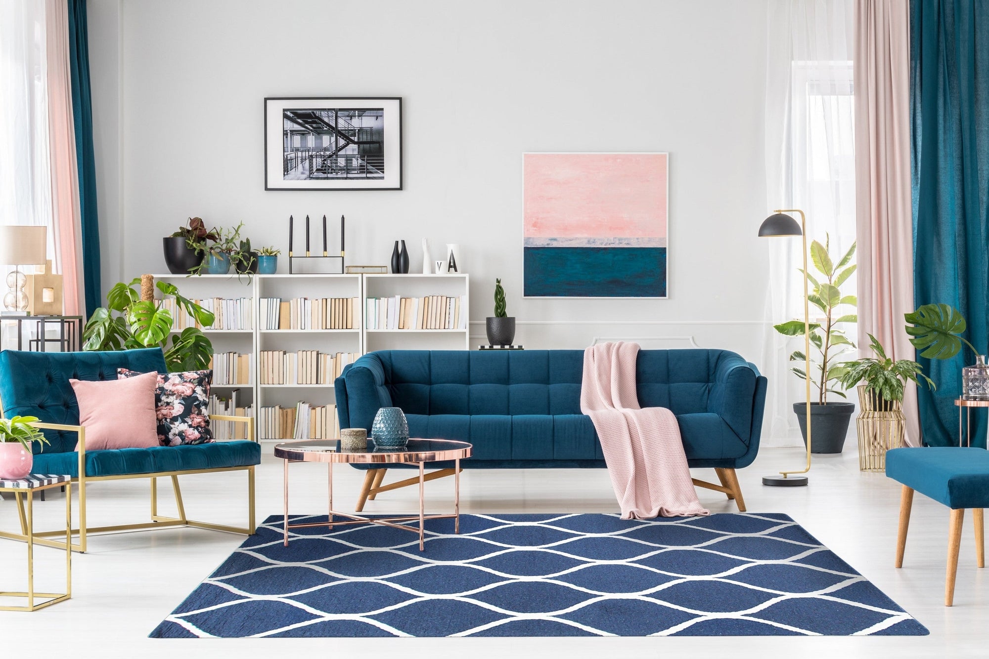 Blue Artisan Lattice Hand-Tufted Wool Rug