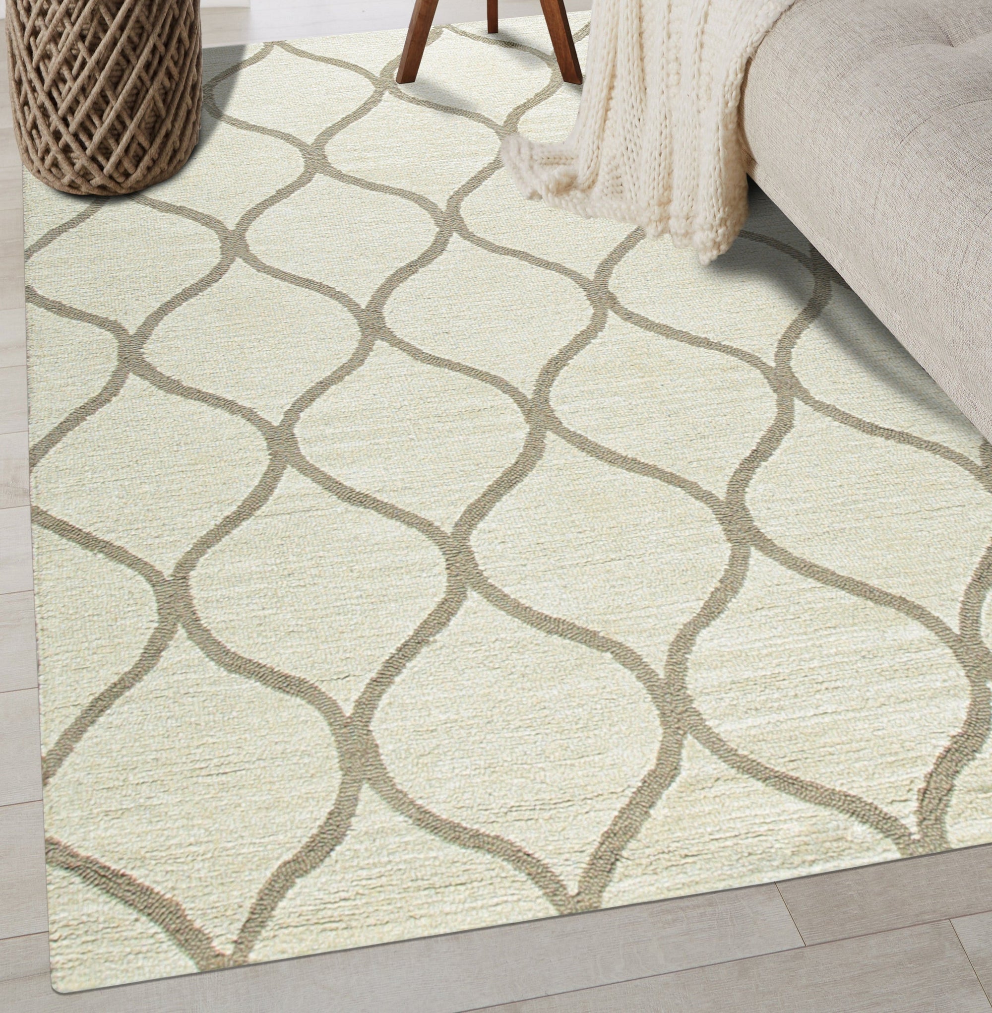 Light Gold Artisan Lattice Hand-Tufted Wool Rug