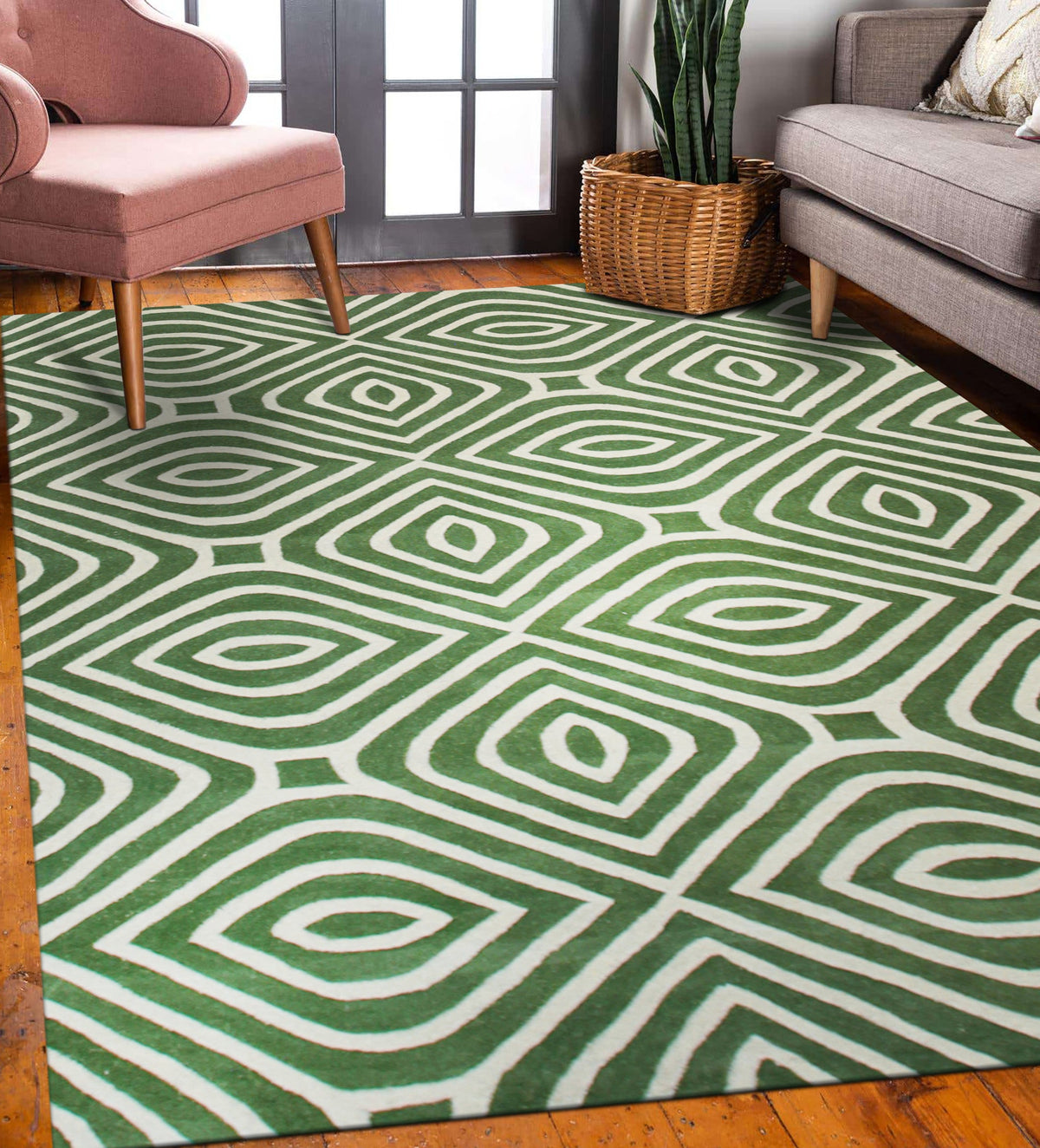Hand-Tufted Wool Green Transitional Modern Modern Stripes Rug, Made in India - EORC Home