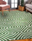 Hand-Tufted Wool Green Transitional Modern Modern Stripes Rug, Made in India - EORC Home