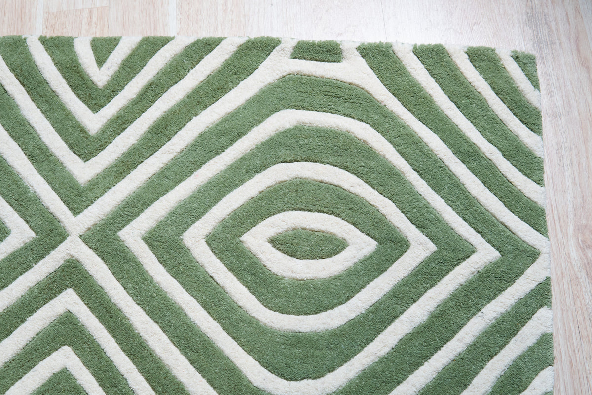 Hand-tufted Wool Green Transitional Modern Modern Stripes Rug