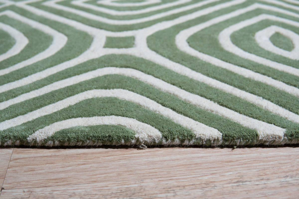 Hand-tufted Wool Green Transitional Modern Modern Stripes Rug
