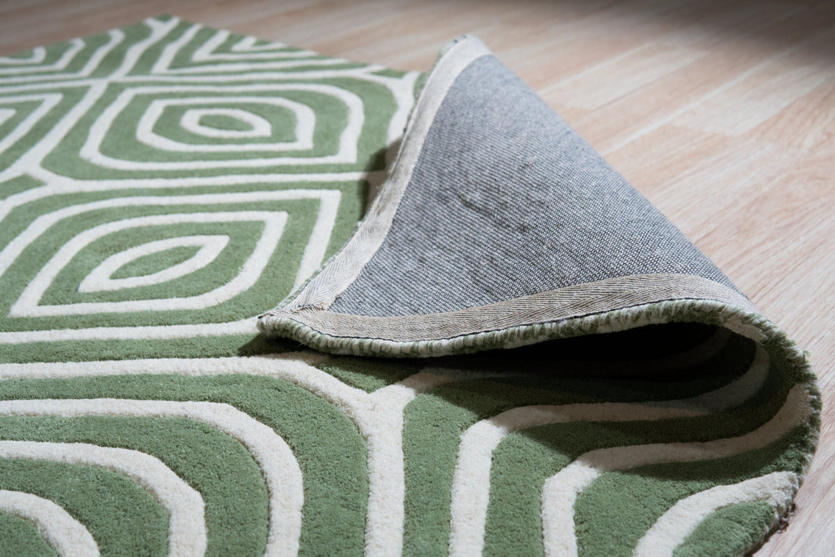 Hand-tufted Wool Green Transitional Modern Modern Stripes Rug
