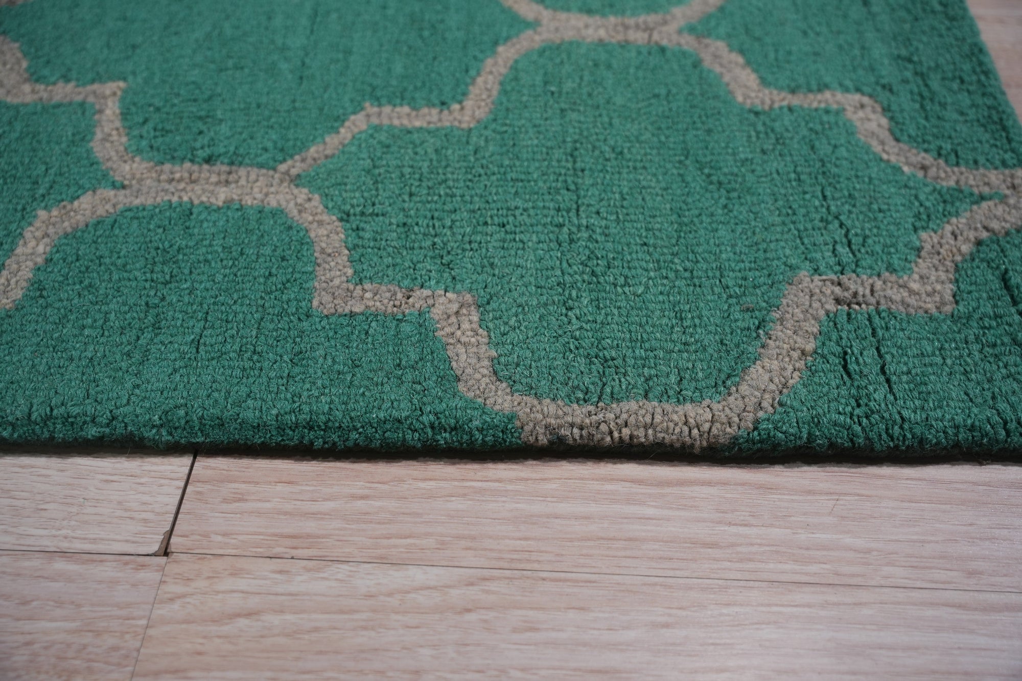 Teal Green Moroccan Trellis Harmony Hand-Tufted Wool Rug