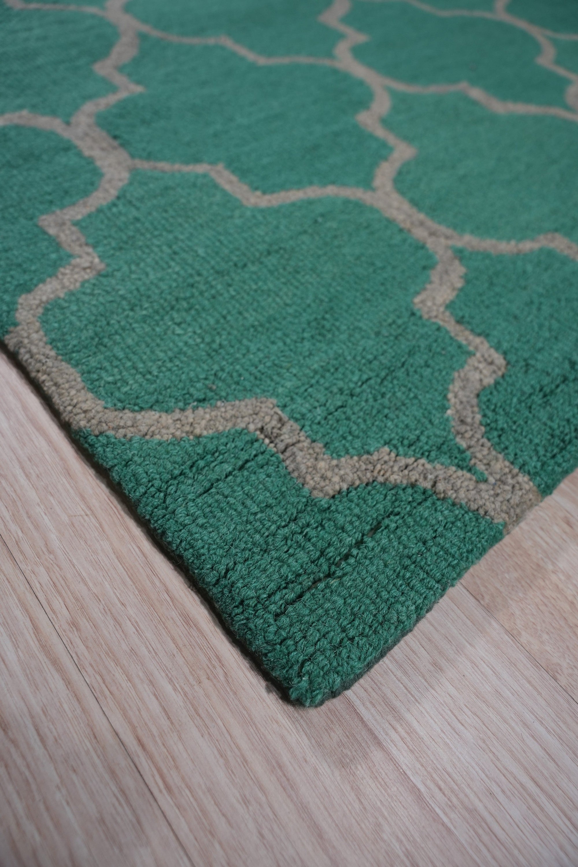 Teal Green Moroccan Trellis Harmony Hand-Tufted Wool Rug