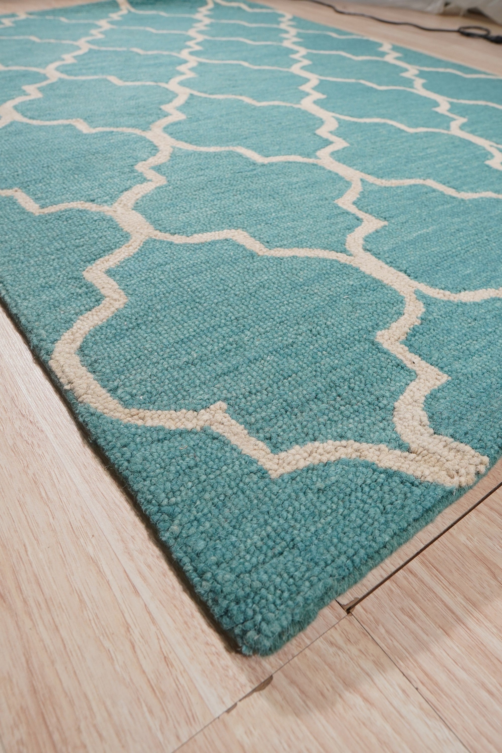 Turquoise Moroccan Trellis Harmony Hand-Tufted Wool Rug