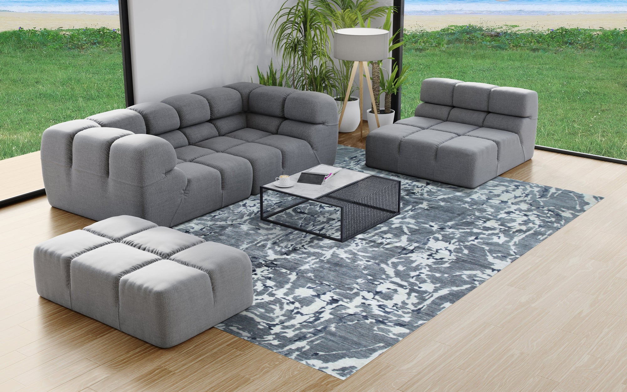 Durable and Stylish Hand-Knotted Wool &amp; Bamboo Silk Gray Modern Floral Modern Classic Rectangular Area Rugs