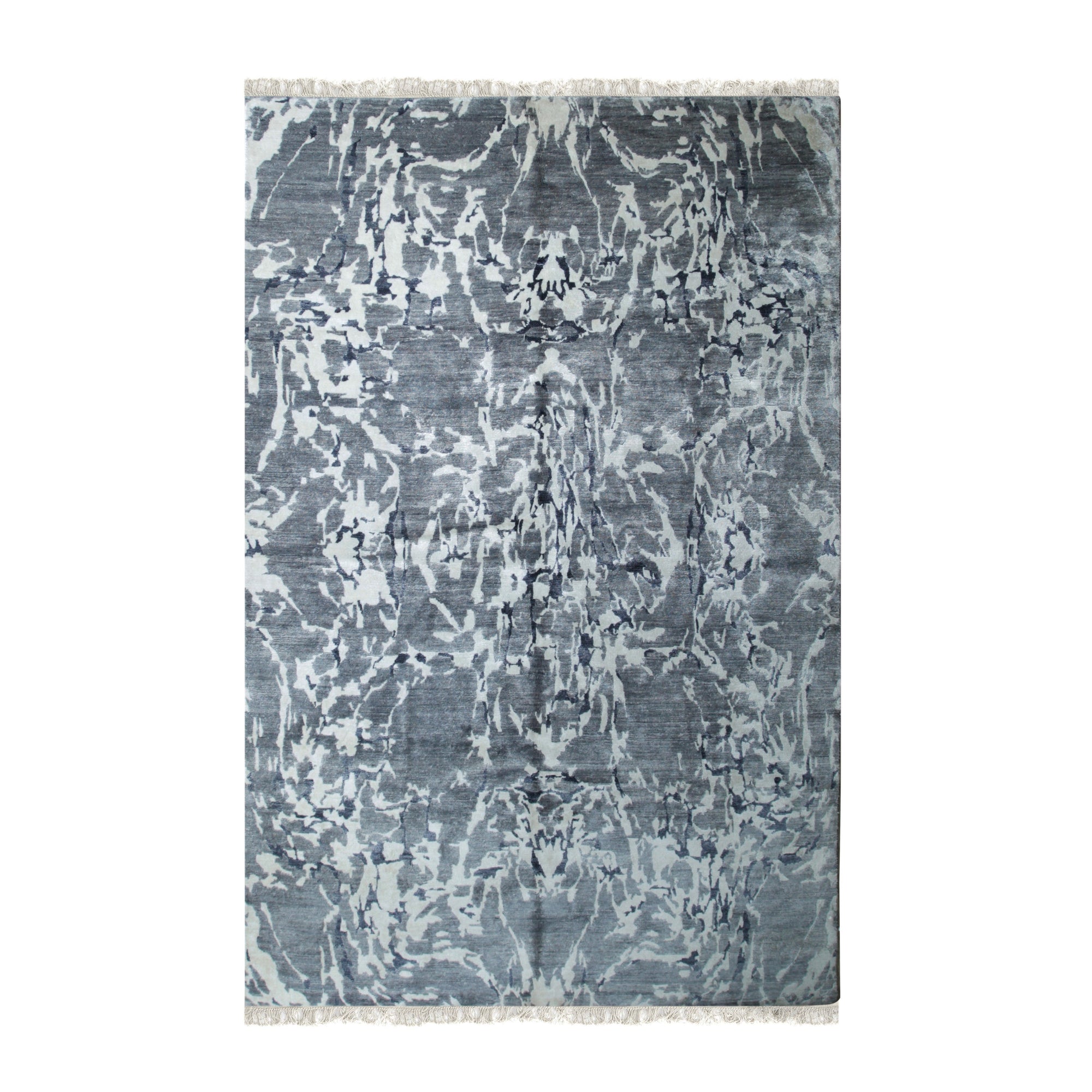 Hand-Knotted Wool &amp; Bamboo Silk Gray Modern Floral Modern Classic Rug