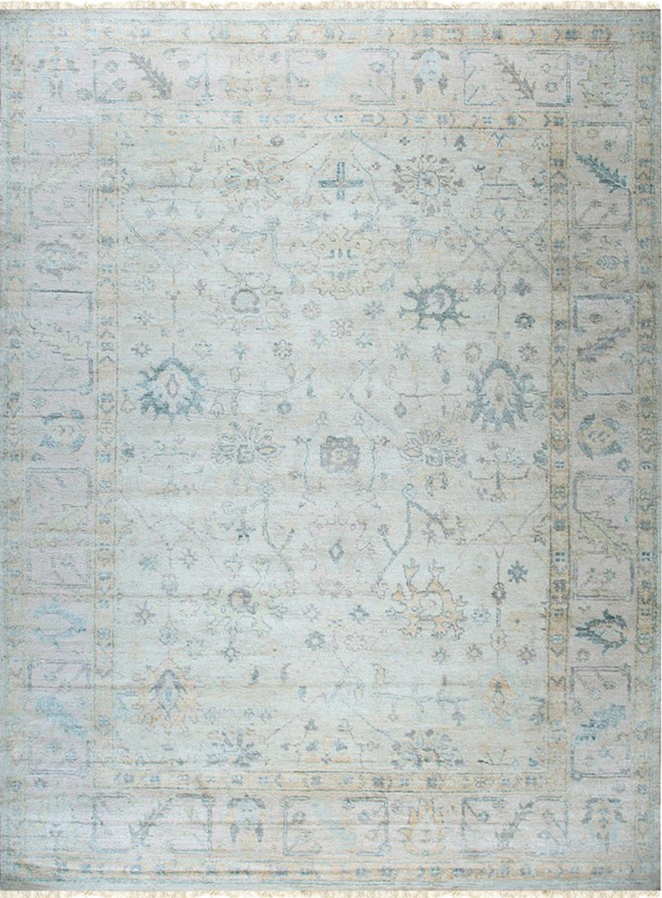 Isolated view of Elena Trara Ivory Hand Knotted Silk Rug, showcasing its intricate design.