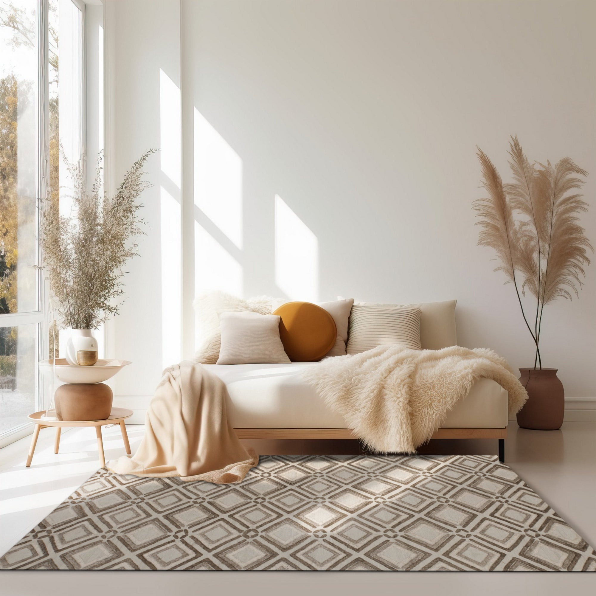 Beige Geometric Raga Rug