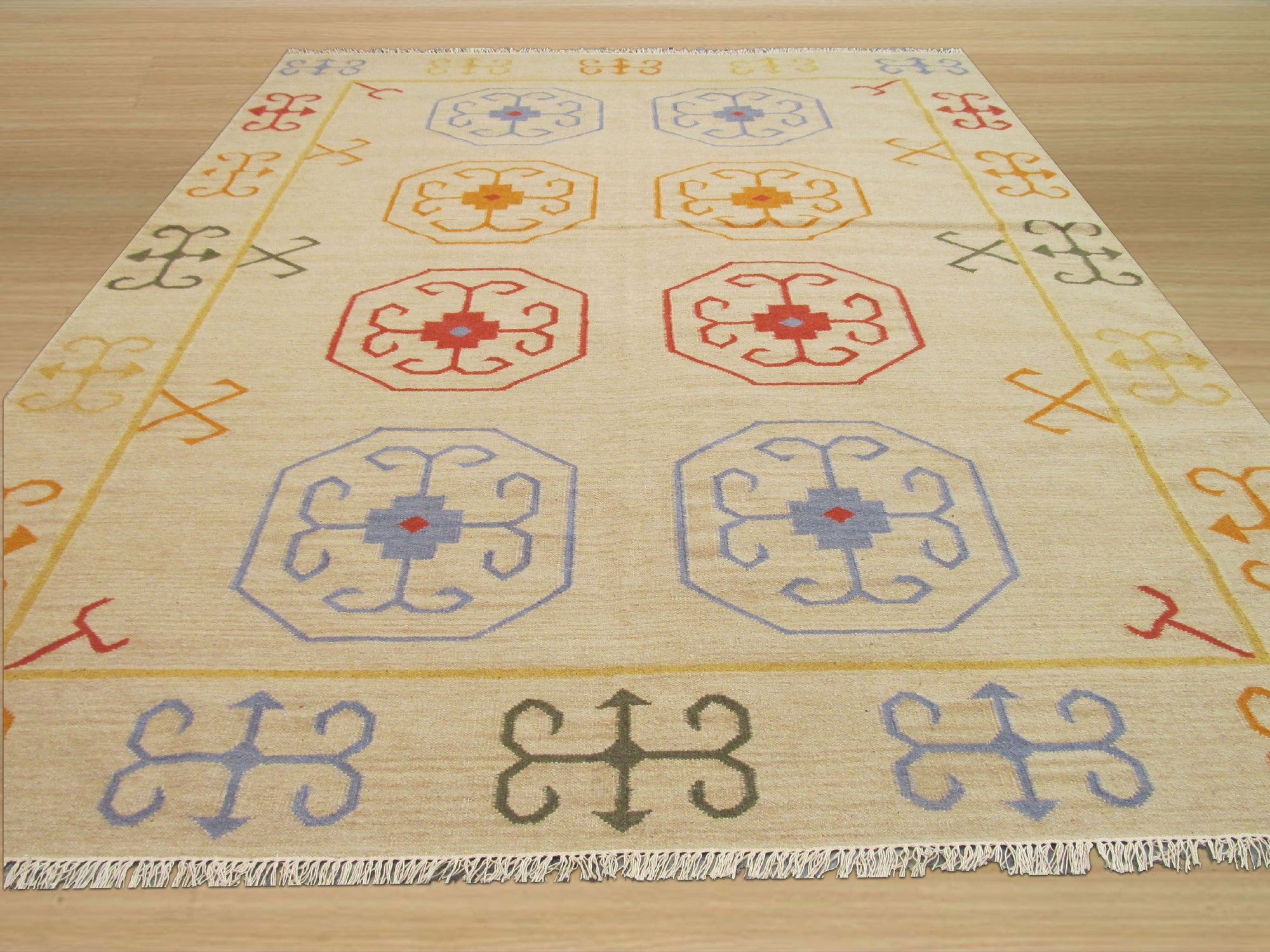 Beige Suzani Reversible Kilim Rug