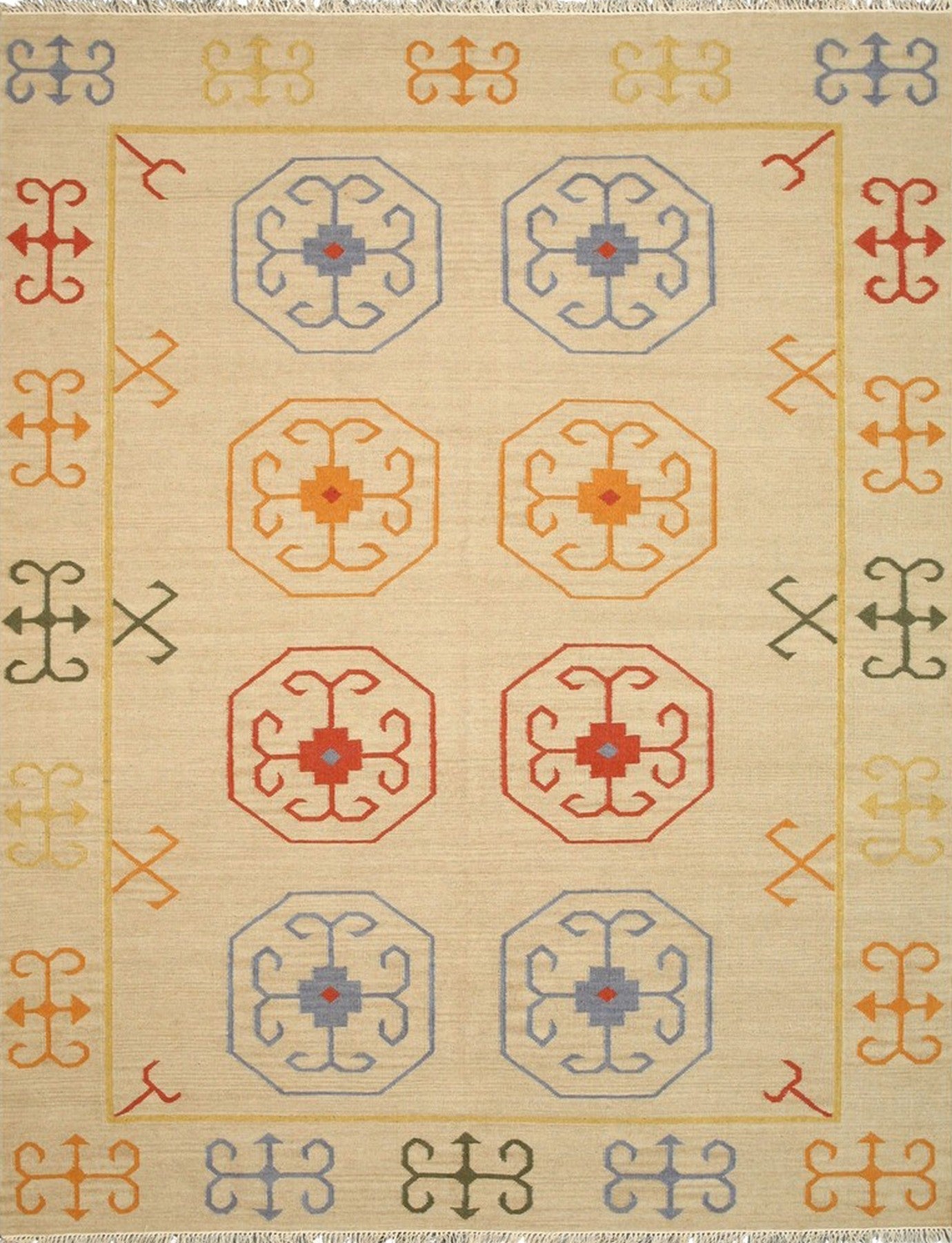 Beige Suzani Reversible Kilim Rug