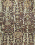 Isolated view of Iris Sophisticated Brown Hand Knotted Wool Rug, showcasing its intricate, stylized floral design in shades of brown and cream.