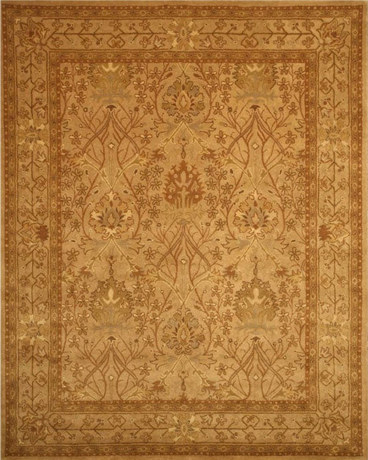 Hand-Tufted Wool Beige Traditional Oriental Morris Rug, Made in India styled in a classic living room - area rug lifestyle photo