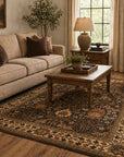 Luna Delicate Brown Hand Tufted Wool Rug styled in a warm traditional living room - area rug lifestyle photo