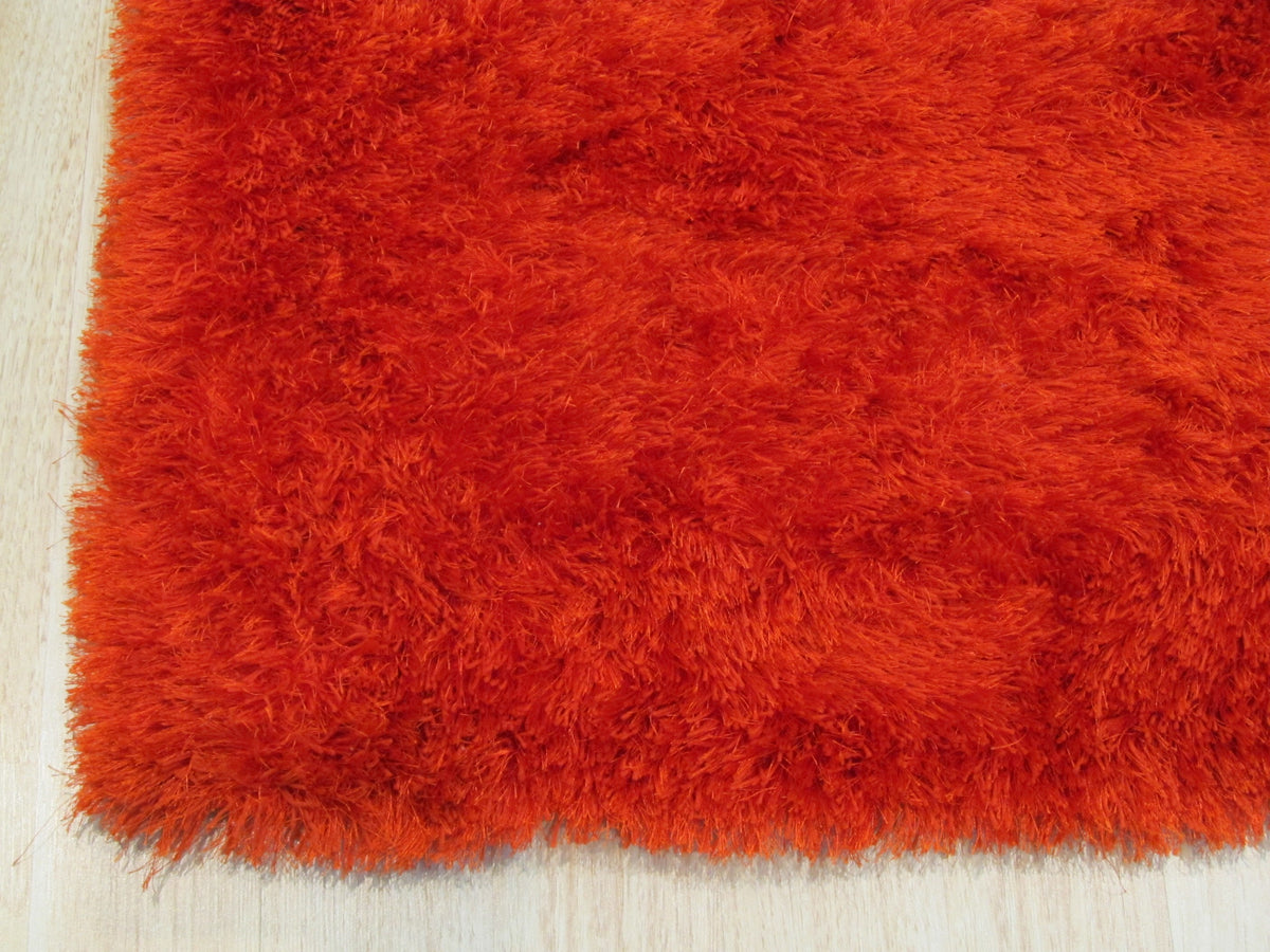 Orange plush shag hand tufted rug 9x12 detail