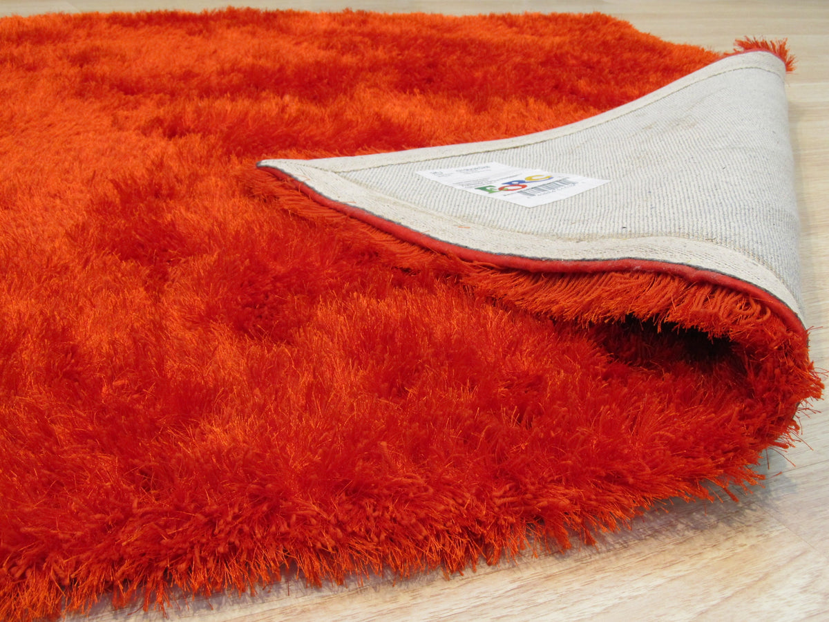 Orange plush shag hand tufted rug 9x12 detail