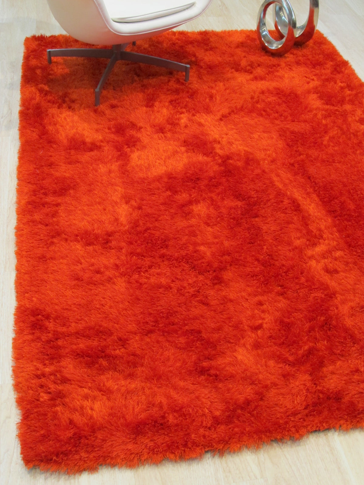 Orange plush shag hand tufted rug 9x12 detail