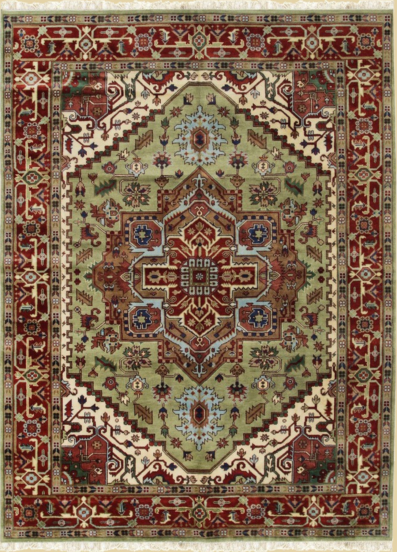 Isolated view of Lila Oriental Green Hand Knotted Wool Rug, showcasing its intricate design.