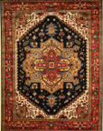 Ella Oriental Navy Hand Knotted Wool Rug styled in a modern living room - area rug lifestyle photo