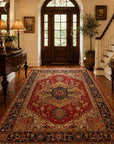Harlow Oriental Rust Hand Knotted Wool Rug styled in a modern living room - area rug lifestyle photo