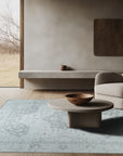 Silver Oasis Rug shown in a styled living room setting