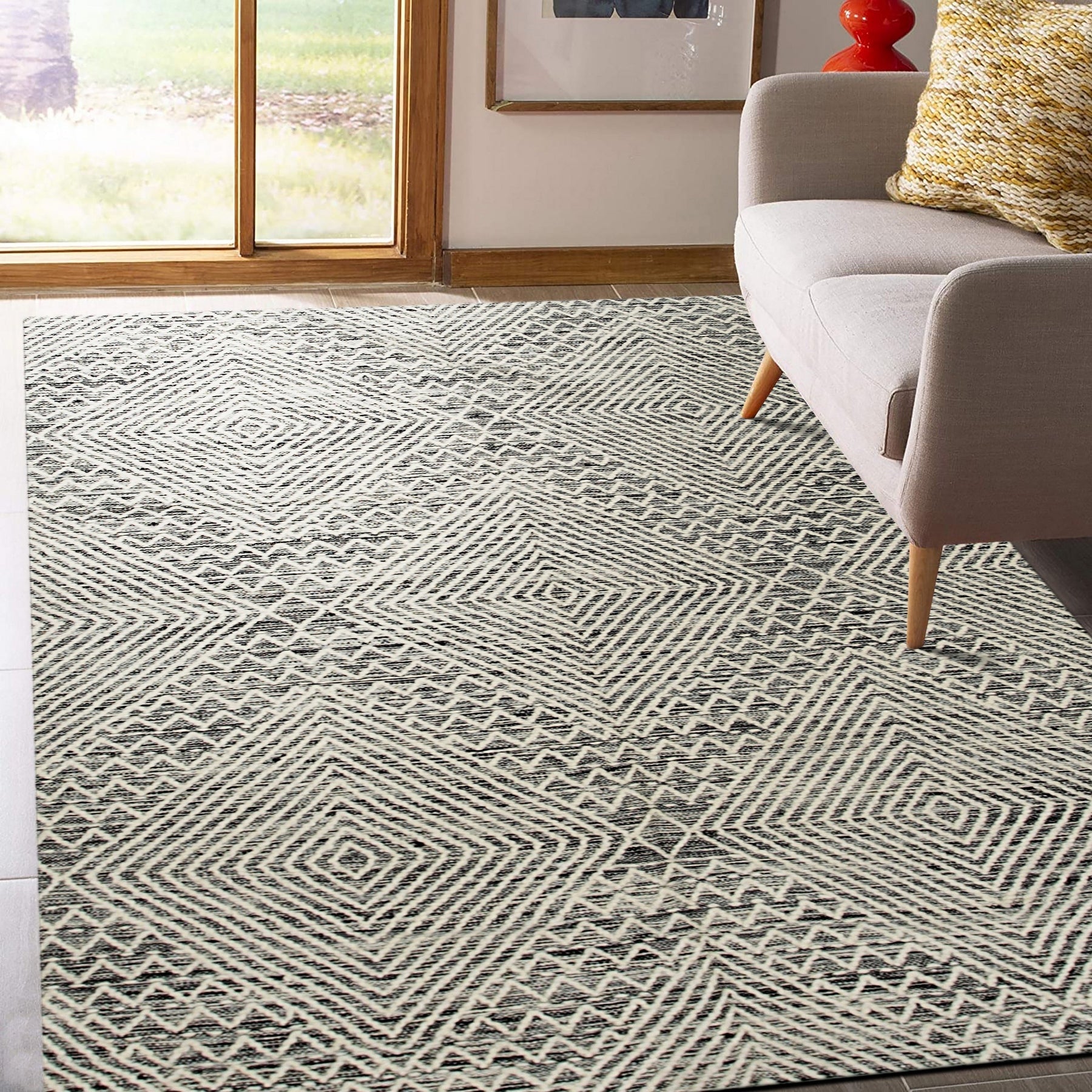 Black Contemporary Geometric Punja Kilim Rug