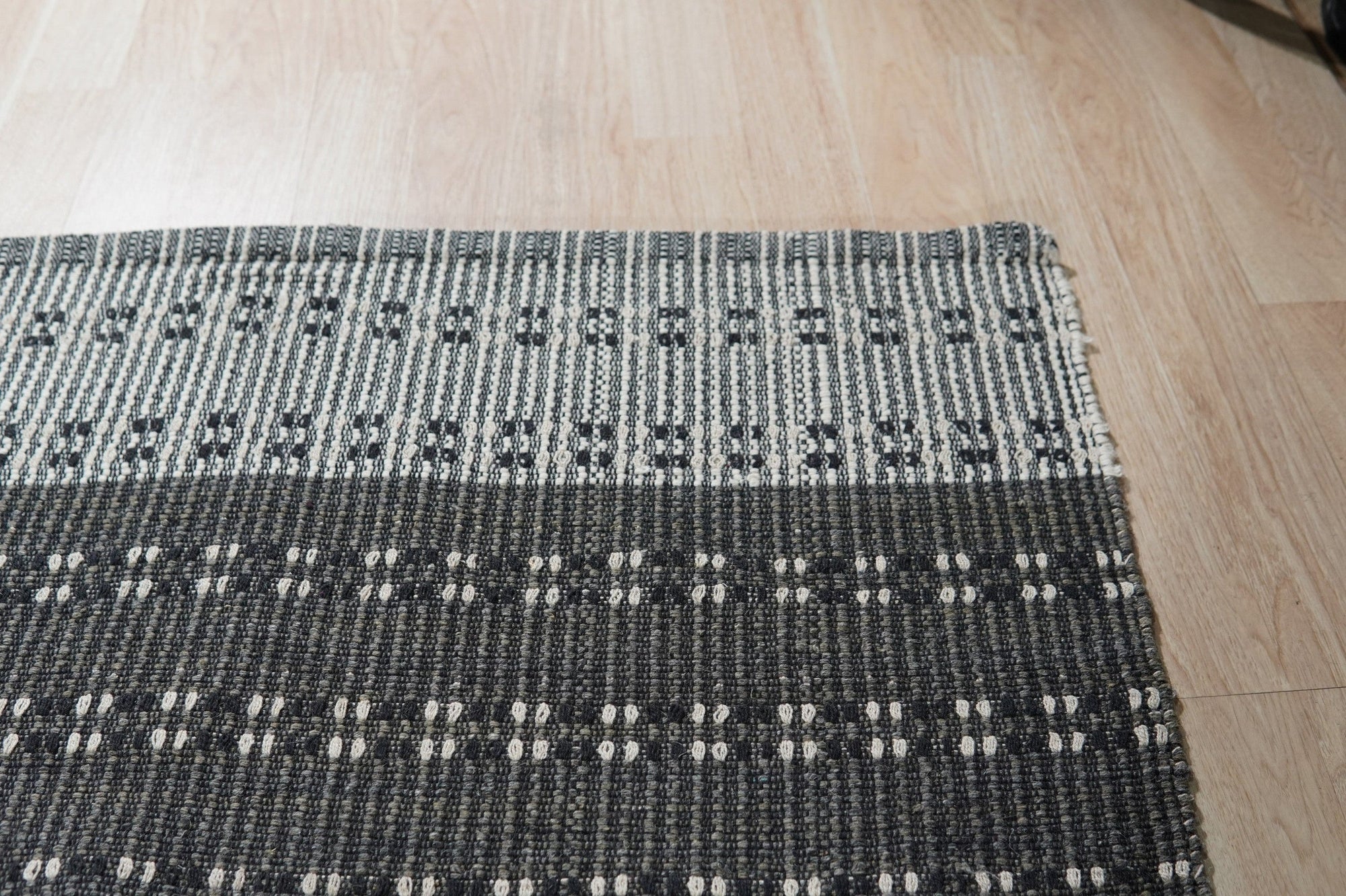 Charcoal Plaid Handmade Wool and Cotton Rug