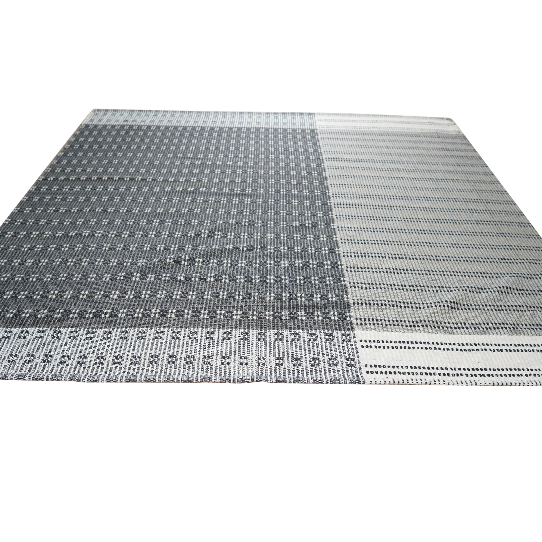 Charcoal Plaid Handmade Wool and Cotton Rug