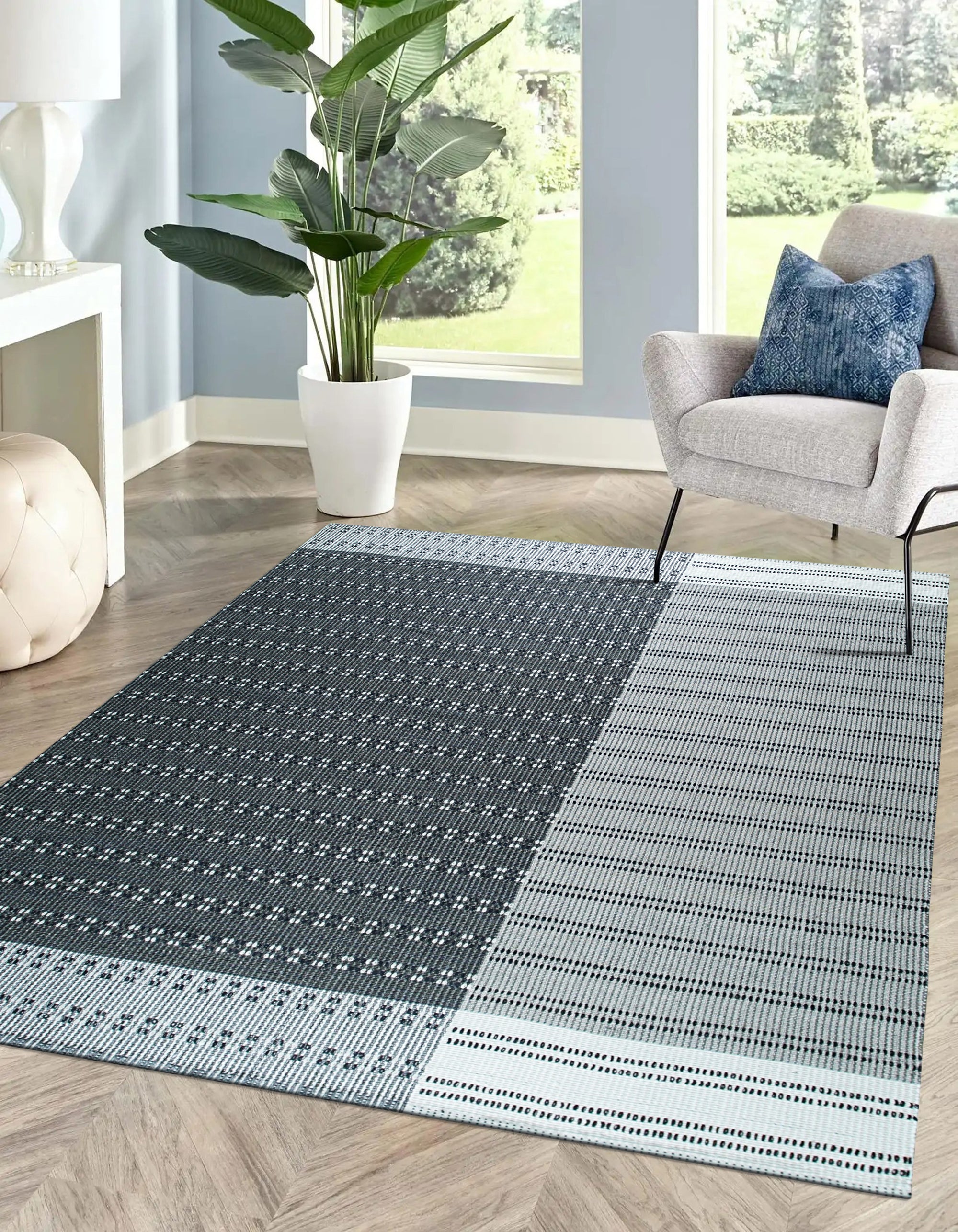 Clara Xena Charcoal Flatweave Wool &amp; Cotton Rug